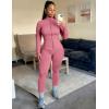 image:imageUOUA Womens Workout Set Two Piece Outfits Bodycon Long Sleeve Zipper Jacket amp Leggings for Gym TracksuitPink