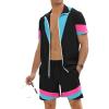image:imageUOUA 80s Outfit for Men 90s Color Block Costumes 2 Piece Retro Short Sleeve Jacket amp Shorts Set for PartyBlack