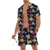 image:imageUOUA 80s Outfit for Men 90s Color Block Costumes 2 Piece Retro Short Sleeve Jacket amp Shorts Set for PartyBlackprint