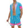 image:imageUOUA 80s Outfit for Men 90s Color Block Costumes 2 Piece Retro Short Sleeve Jacket amp Shorts Set for PartyBlue