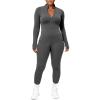 image:imageUOUA Womens Workout Set Two Piece Outfits Bodycon Long Sleeve Zipper Jacket amp Leggings for Gym TracksuitDarkgrey