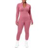 image:imageUOUA Womens Workout Set Two Piece Outfits Bodycon Long Sleeve Zipper Jacket amp Leggings for Gym TracksuitPink