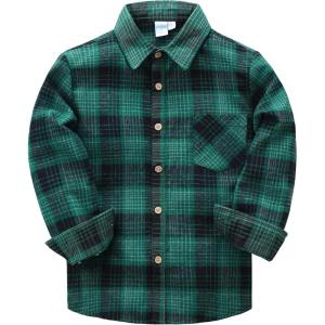image:imageVATPAVE Boys Flannel Button Down Shirt Casual Long Sleeve Plaid Shirts 614 YearsBlack Green