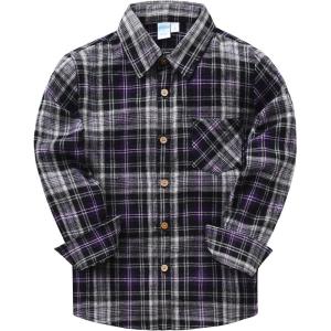 image:imageVATPAVE Boys Flannel Button Down Shirt Casual Long Sleeve Plaid Shirts 614 YearsBlack Purple