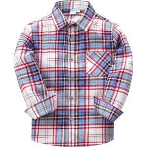 image:imageVATPAVE Boys Flannel Button Down Shirt Casual Long Sleeve Plaid Shirts 614 YearsBlue Red