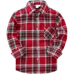 image:imageVATPAVE Boys Flannel Button Down Shirt Casual Long Sleeve Plaid Shirts 614 YearsRed Green