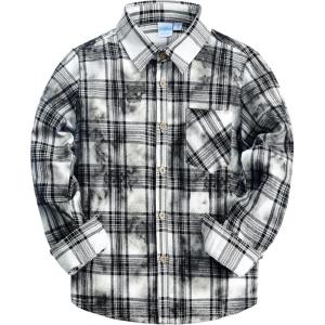 image:imageVATPAVE Boys Flannel Button Down Shirt Casual Long Sleeve Plaid Shirts 614 YearsWhite Black