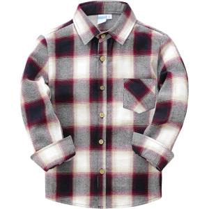 image:imageVATPAVE Boys Flannel Button Down Shirt Casual Long Sleeve Plaid Shirts 614 YearsWinered White