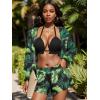 image:imageUOUA 3 Piece Swimsuits for Women Hawaiian Outfits Floral Tropical Bikini amp Short Sets Summer Beach Sexy Cover Ups Luau PartyGreen
