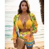 image:imageUOUA 3 Piece Swimsuits for Women Hawaiian Outfits Floral Tropical Bikini amp Short Sets Summer Beach Sexy Cover Ups Luau PartyYellow