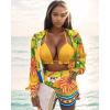 image:imageUOUA 3 Piece Swimsuits for Women Hawaiian Outfits Floral Tropical Bikini amp Short Sets Summer Beach Sexy Cover Ups Luau PartyYellow