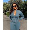 image:imageUOUA Two Piece Outfits Women Tracksuit Sets Long Sleeve Zip Up Jacket amp Leggings for Gym Workout SetGreyblue