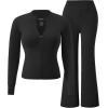 image:imageUOUA Womens 2 Piece Set Long Sleeve Jacket amp Ankle Length Workout Flare Leggings Casual Matching Outfit Tracksuit SweatsuitBlack