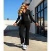 image:imageUOUA Womens 2 Piece Set Long Sleeve Jacket amp Ankle Length Workout Flare Leggings Casual Matching Outfit Tracksuit SweatsuitBlack
