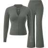image:imageUOUA Womens 2 Piece Set Long Sleeve Jacket amp Ankle Length Workout Flare Leggings Casual Matching Outfit Tracksuit SweatsuitGrey