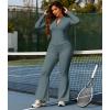image:imageUOUA Womens 2 Piece Set Long Sleeve Jacket amp Ankle Length Workout Flare Leggings Casual Matching Outfit Tracksuit SweatsuitGreyblue