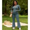 image:imageUOUA Womens 2 Piece Set Long Sleeve Jacket amp Ankle Length Workout Flare Leggings Casual Matching Outfit Tracksuit SweatsuitGreyblue
