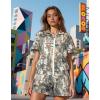 image:imageUOUA Womens 80s Color Block Outfits 2 Piece Tracksuit 90s Party Costume Summer Zip Up Windbreaker amp Short SetsBrown Leaves