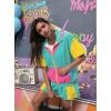 image:imageUOUA Womens 80s Color Block Outfits 2 Piece Tracksuit 90s Party Costume Summer Zip Up Windbreaker amp Short SetsMintgreen