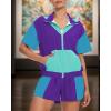 image:imageUOUA Womens 80s Color Block Outfits 2 Piece Tracksuit 90s Party Costume Summer Zip Up Windbreaker amp Short SetsPurplishblue