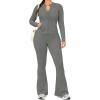 image:imageUOUA Womens 2 Piece Set Long Sleeve Jacket amp Ankle Length Workout Flare Leggings Casual Matching Outfit Tracksuit SweatsuitGrey