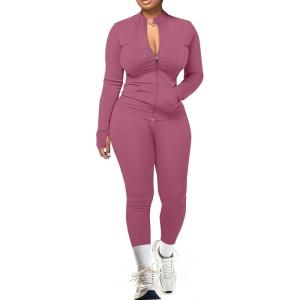 image:imageUOUA Two Piece Outfits Women Tracksuit Sets Long Sleeve Zip Up Jacket amp Leggings for Gym Workout SetPink