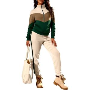 image:imageUOUA Womens 2 Piece Set Tracksuit Long Sleeve Zip Jacket amp Jogger Pants Workout Lounge Casual Outfit SweatsuitsBeige