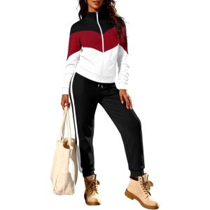image:imageUOUA Womens 2 Piece Set Tracksuit Long Sleeve Zip Jacket amp Jogger Pants Workout Lounge Casual Outfit SweatsuitsRed