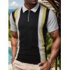 image:imageUOUA Mens 14 Zip Polo Shirts Summer Short Sleeve Sweatshirts Vintage Striped Texture Tops Casual Golf TeeBlack Stripe Grey