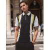 image:imageUOUA Mens 14 Zip Polo Shirts Summer Short Sleeve Sweatshirts Vintage Striped Texture Tops Casual Golf TeeBlack Stripe Grey