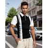 image:imageUOUA Mens 14 Zip Polo Shirts Summer Short Sleeve Sweatshirts Vintage Striped Texture Tops Casual Golf TeeBlack Stripe White