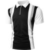 image:imageUOUA Mens 14 Zip Polo Shirts Summer Short Sleeve Sweatshirts Vintage Striped Texture Tops Casual Golf TeeBlack Stripe White