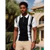 image:imageUOUA Mens 14 Zip Polo Shirts Summer Short Sleeve Sweatshirts Vintage Striped Texture Tops Casual Golf TeeBlack Stripe White