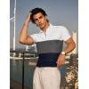image:imageUOUA Mens 14 Zip Polo Shirts Summer Short Sleeve Sweatshirts Vintage Striped Texture Tops Casual Golf TeeBlock White
