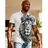 image:imageUOUA Mens 14 Zip Polo Shirts Summer Short Sleeve Sweatshirts Vintage Striped Texture Tops Casual Golf TeeWhite Lion
