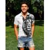 image:imageUOUA Mens 14 Zip Polo Shirts Summer Short Sleeve Sweatshirts Vintage Striped Texture Tops Casual Golf TeeWhite Lion
