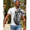image:imageUOUA Mens 14 Zip Polo Shirts Summer Short Sleeve Sweatshirts Vintage Striped Texture Tops Casual Golf TeeWhite Lion