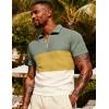 image:imageUOUA Mens 14 Zip Polo Shirts Summer Short Sleeve Sweatshirts Vintage Striped Texture Tops Casual Golf TeeYellow Block Green