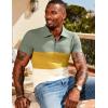 image:imageUOUA Mens 14 Zip Polo Shirts Summer Short Sleeve Sweatshirts Vintage Striped Texture Tops Casual Golf TeeYellow Block Green