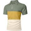 image:imageUOUA Mens 14 Zip Polo Shirts Summer Short Sleeve Sweatshirts Vintage Striped Texture Tops Casual Golf TeeYellow Block Green