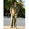 image:imageUOUA Mens 2 Piece Outfit Summer Beach Button Down Shirt Casual Loose Pant SetsArmy Green