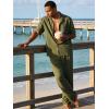 image:imageUOUA Mens 2 Piece Outfit Summer Beach Button Down Shirt Casual Loose Pant SetsArmy Green