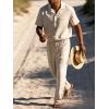 image:imageUOUA Mens 2 Piece Outfit Summer Beach Button Down Shirt Casual Loose Pant SetsBeige