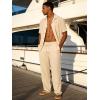 image:imageUOUA Mens 2 Piece Outfit Summer Beach Button Down Shirt Casual Loose Pant SetsBeige