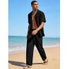 image:imageUOUA Mens 2 Piece Outfit Summer Beach Button Down Shirt Casual Loose Pant SetsBlack