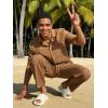 image:imageUOUA Mens 2 Piece Outfit Summer Beach Button Down Shirt Casual Loose Pant SetsKhaki