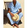 image:imageUOUA Mens 2 Piece Outfit Summer Beach Button Down Shirt Casual Loose Pant SetsLight Blue