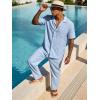 image:imageUOUA Mens 2 Piece Outfit Summer Beach Button Down Shirt Casual Loose Pant SetsLight Blue