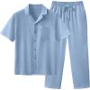 image:imageUOUA Mens 2 Piece Outfit Summer Beach Button Down Shirt Casual Loose Pant SetsLight Blue