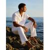 image:imageUOUA Mens 2 Piece Outfit Summer Beach Button Down Shirt Casual Loose Pant SetsWhite